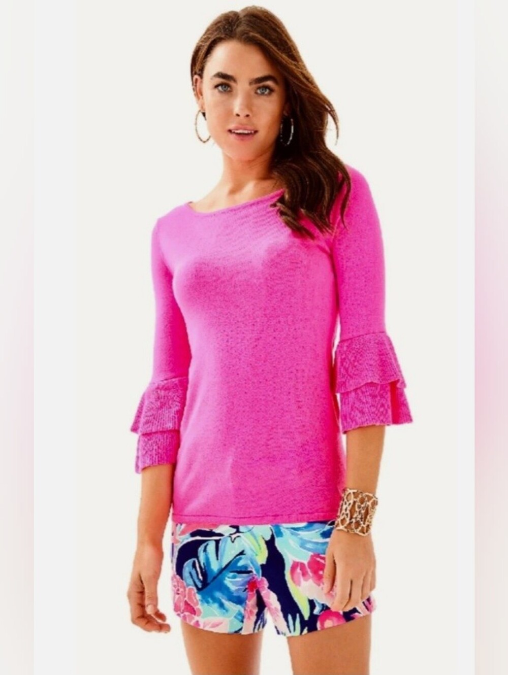 Lilly Pulitzer Bright Pink Ruffled-Sleeve Knit Top